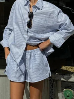 Shirts & Blouses|Sets>Djerf Avenue Breezy Classic Shirt Blue stripe