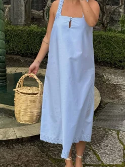 Dresses & Skirts>Djerf Avenue Breezy Embroidered Dress Blue