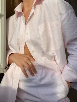 Shirts & Blouses>Djerf Avenue Breezy Shirt Pink Stripe