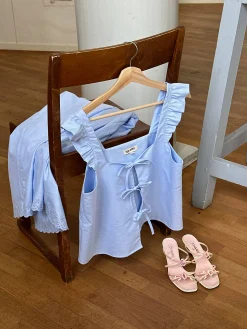 T-Shirts & Tops>Djerf Avenue Breezy Tie Top Blue