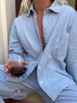 Shirts & Blouses|Sets>Djerf Avenue Broderie Shirt Airy Blue