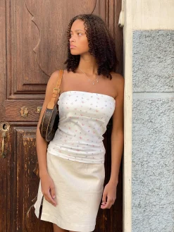 T-Shirts & Tops>Djerf Avenue Daily Tube Top Butterfly White Butterfly