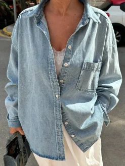 Shirts & Blouses>Djerf Avenue Denim Shirt Washed Blue