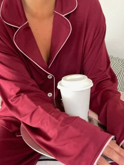 Pjs>Djerf Avenue Go Slow PJ Shirt Burgundy