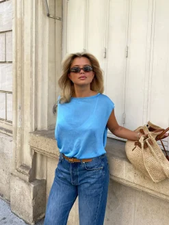 T-Shirts & Tops>Djerf Avenue Lazuli Top Blue