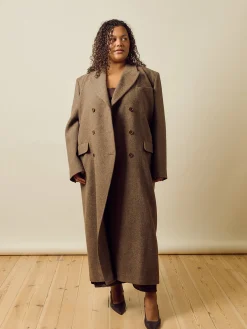 Blazers & Jackets>Djerf Avenue Long Wool Coat Brown Herringbone