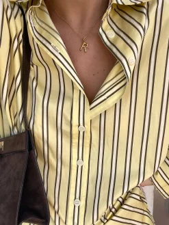 Shirts & Blouses>Djerf Avenue Poplin Classic Shirt Honey Stripe