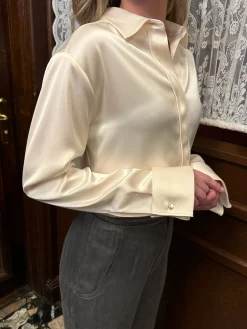 Shirts & Blouses|Sets>Djerf Avenue Satin Shirt Ivory