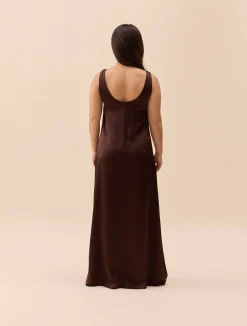 Dresses & Skirts>Djerf Avenue Satin Viscose Dress Dark mocha