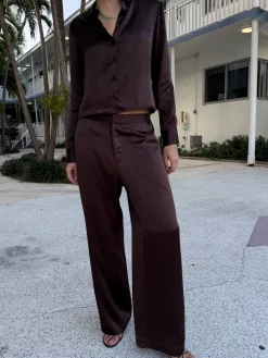 Pants|Sets>Djerf Avenue Satin Viscose Pants Dark mocha