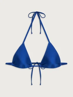Swimwear>Djerf Avenue Sunrise Satin Bikini Top Deep Blue