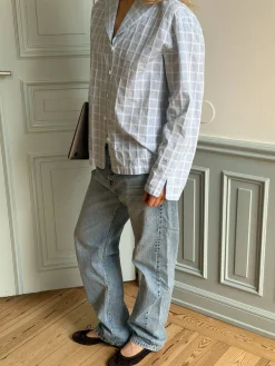 Shirts & Blouses|Sets>Djerf Avenue Unwind Shirt Blue Check